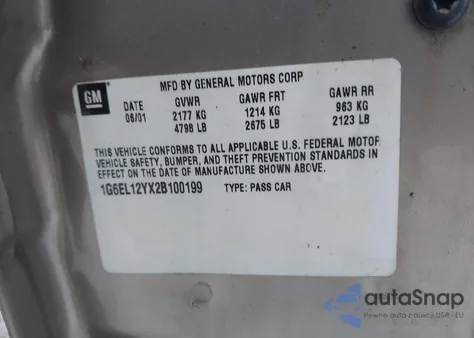 2002 Cadillac Eldorado Esc z USA, uszkodzony, nr VIN 1G6EL12YX2B100199